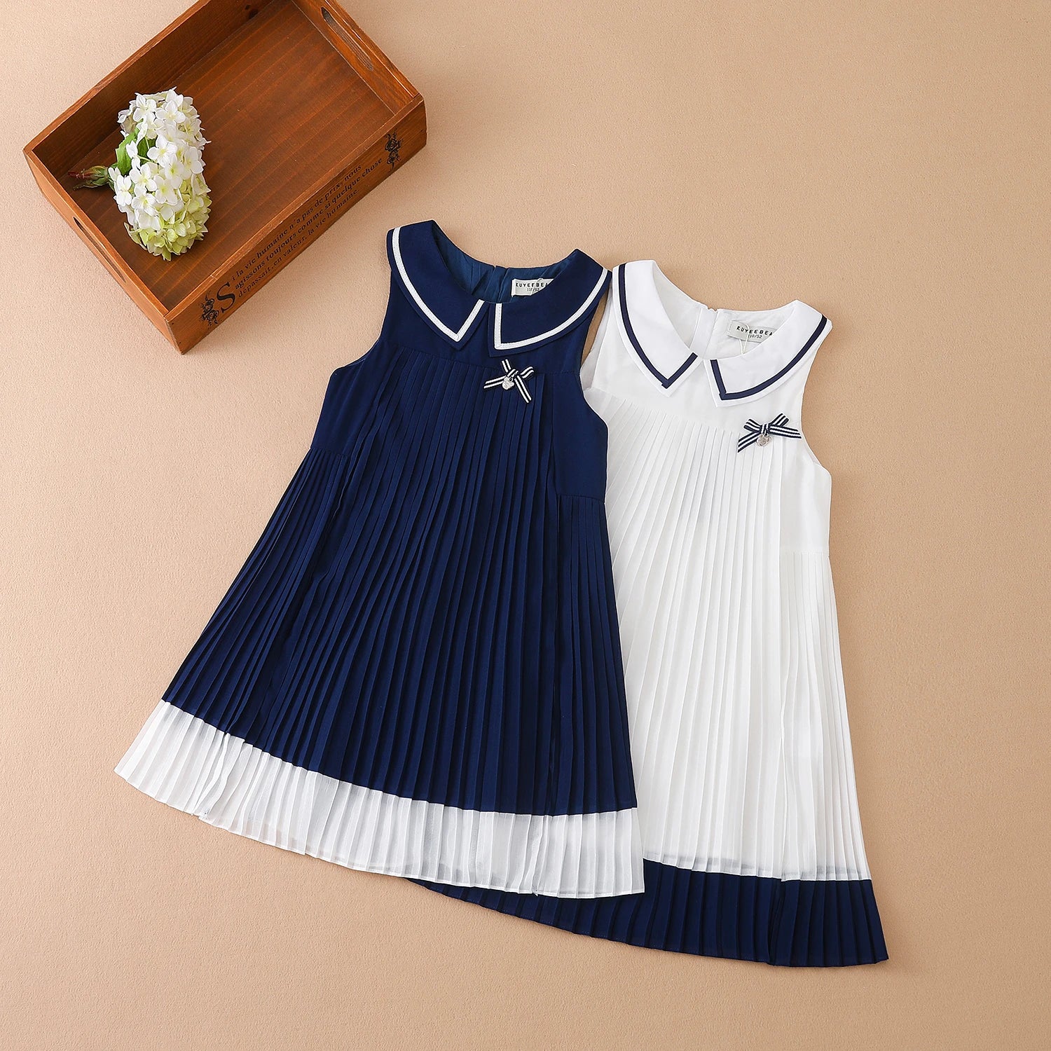 Girls' Sleeveless Summer Chiffon Pleated Dress