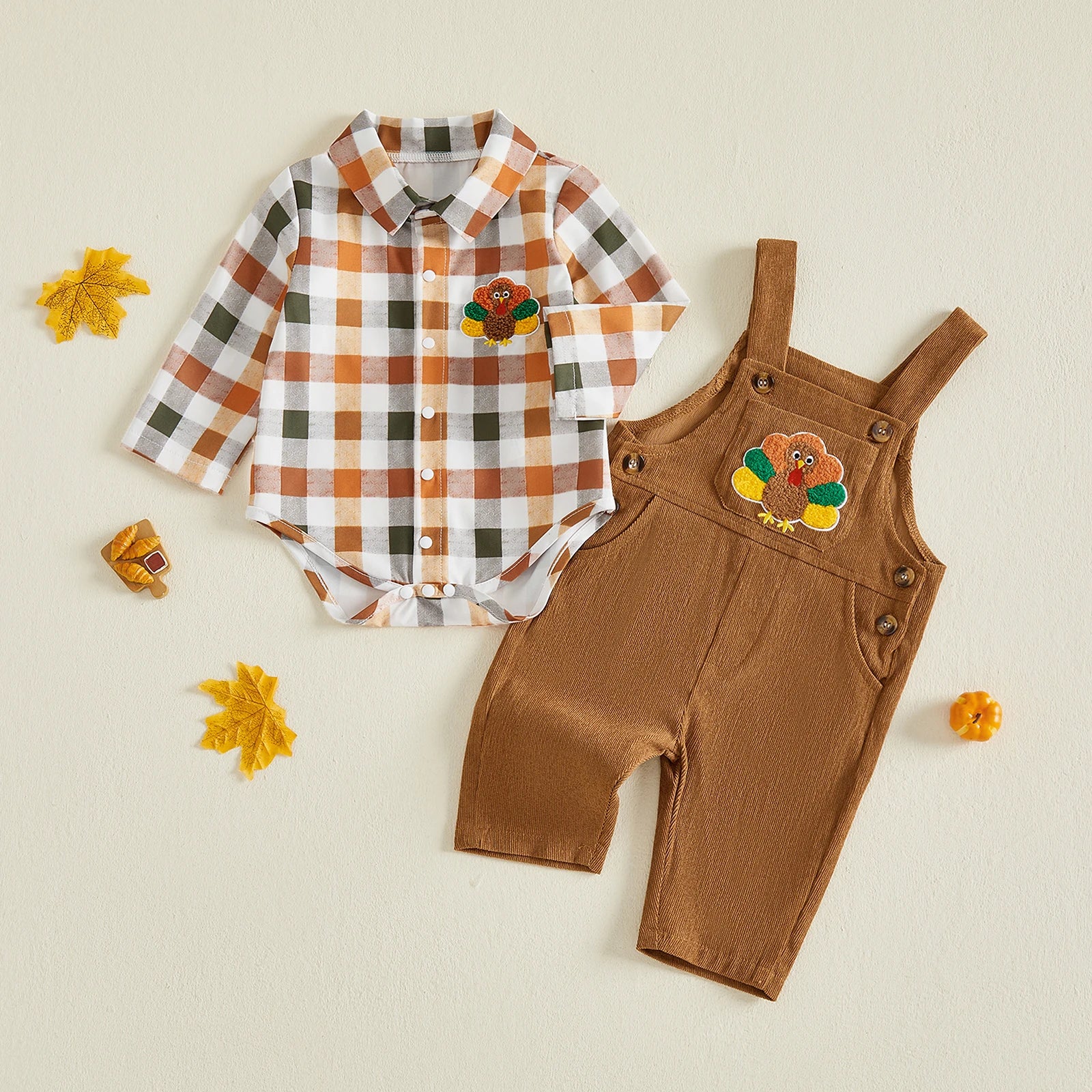 Baby Boys' Thanksgiving Plaid Romper Outfit