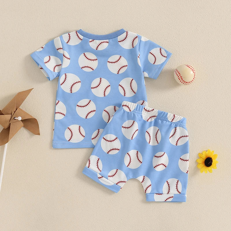 Baseball Print Toddler Boy Summer Outfit