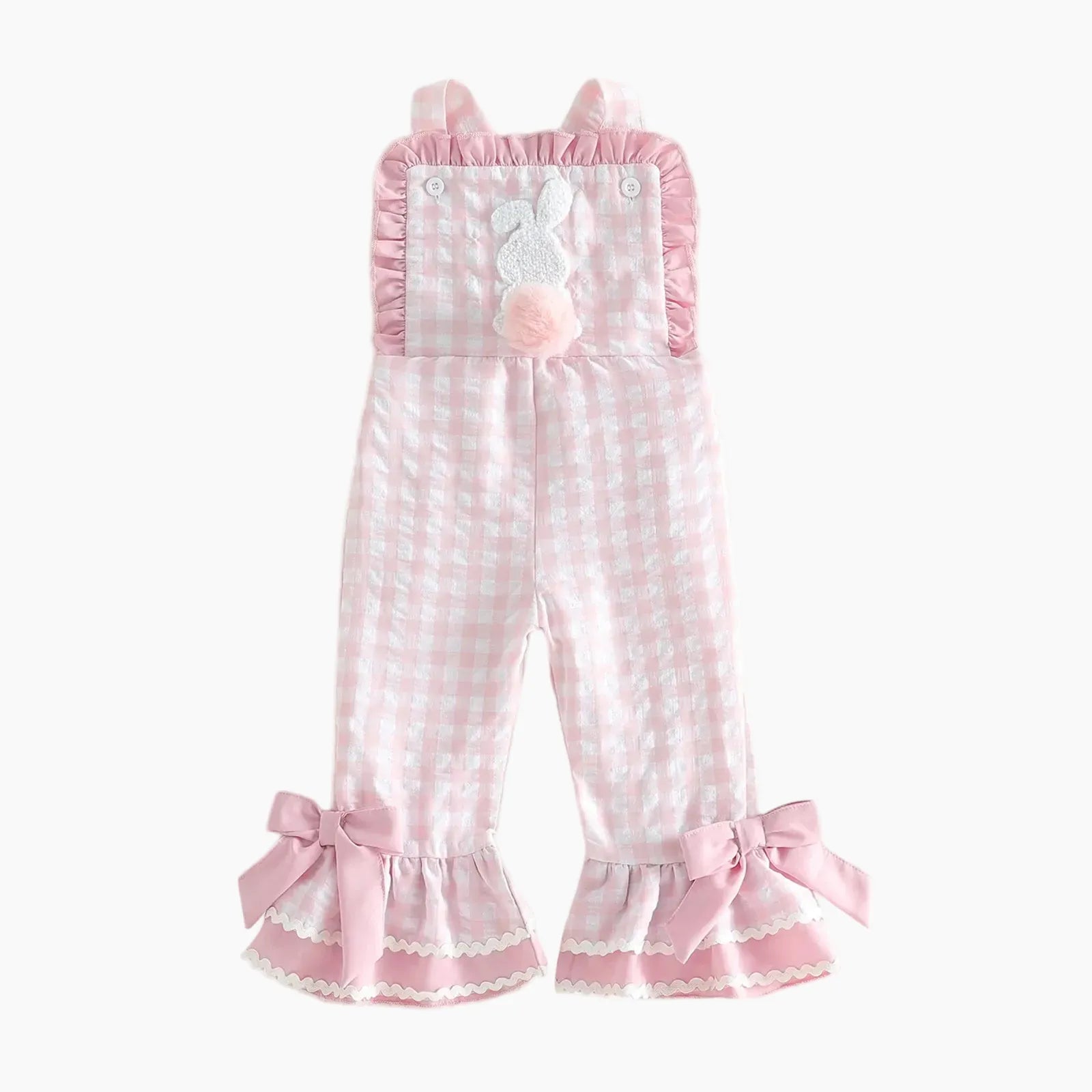 Pink / 12M Toddler Girl Bunny Ruffle Bell-Bottom Plaid Romper Jumpsuit