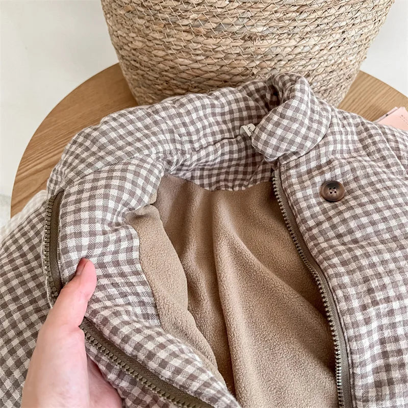 Plaid Fleece-Lined Winter Coat