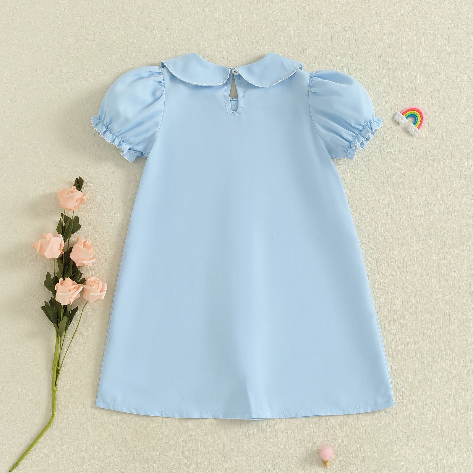 Back-to-School Apple Embroidered Blue Dress