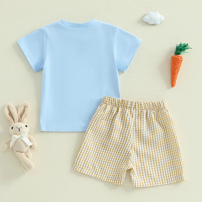 2-Piece Toddler Boy's Easter Embroidery & Plaid Shorts