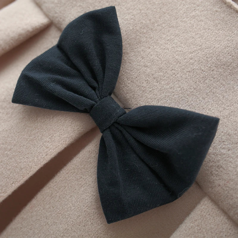 Baby Girl Bow-Trim Woolen Coat Warm Outerwear Fall Winter