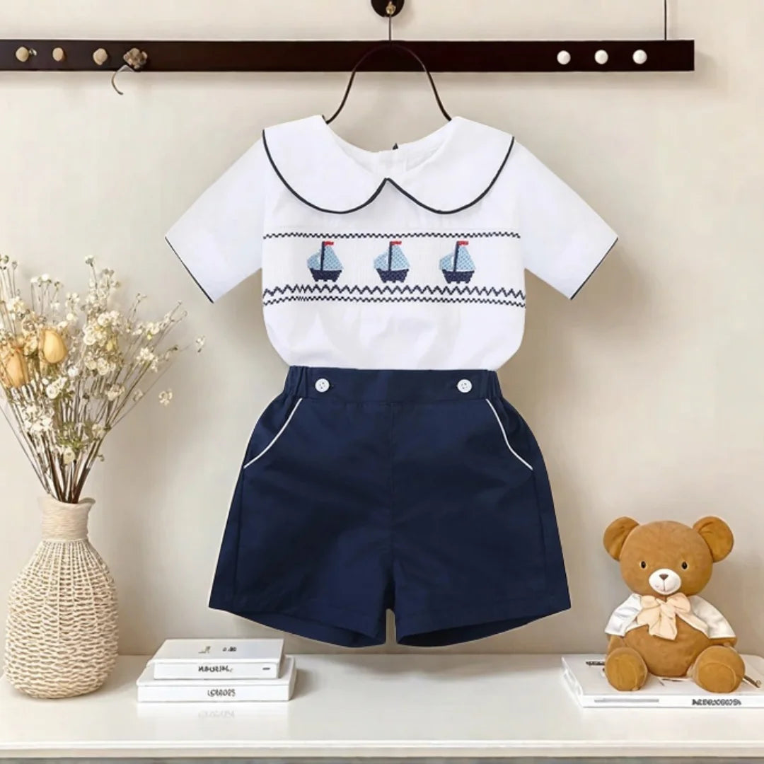 Baby Boy Sailboat Smocked Outfit