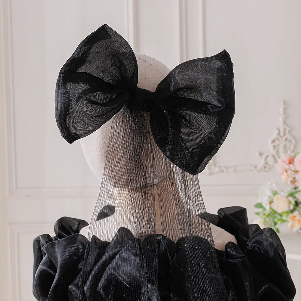 Girl's Black Couture Party Dress with Rosettes