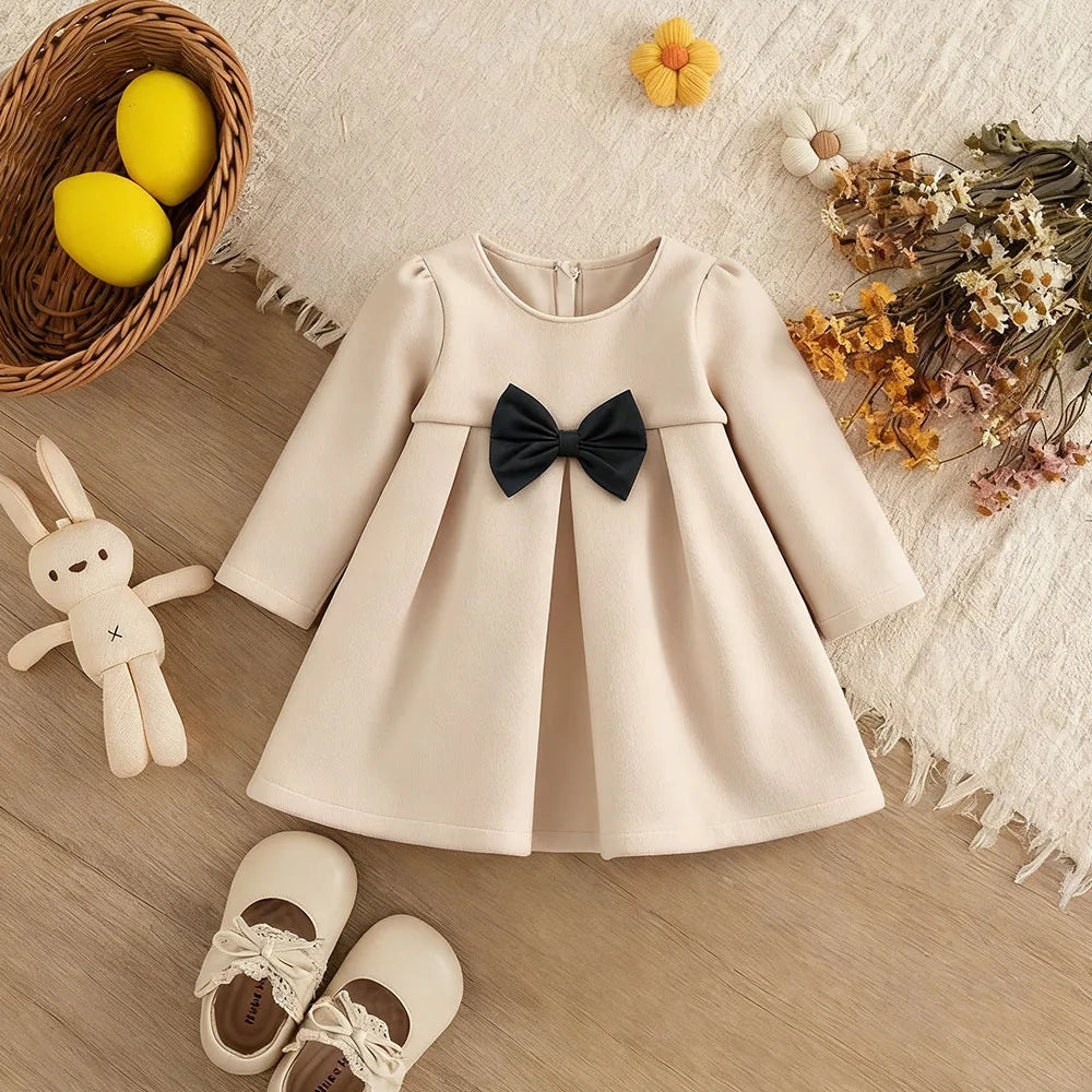 Baby Girl Bow-Trim Woolen Coat Warm Outerwear Fall Winter