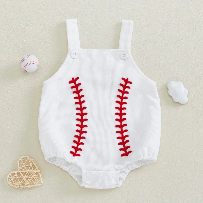 Baseball Inspired Baby Sleeveless Romper