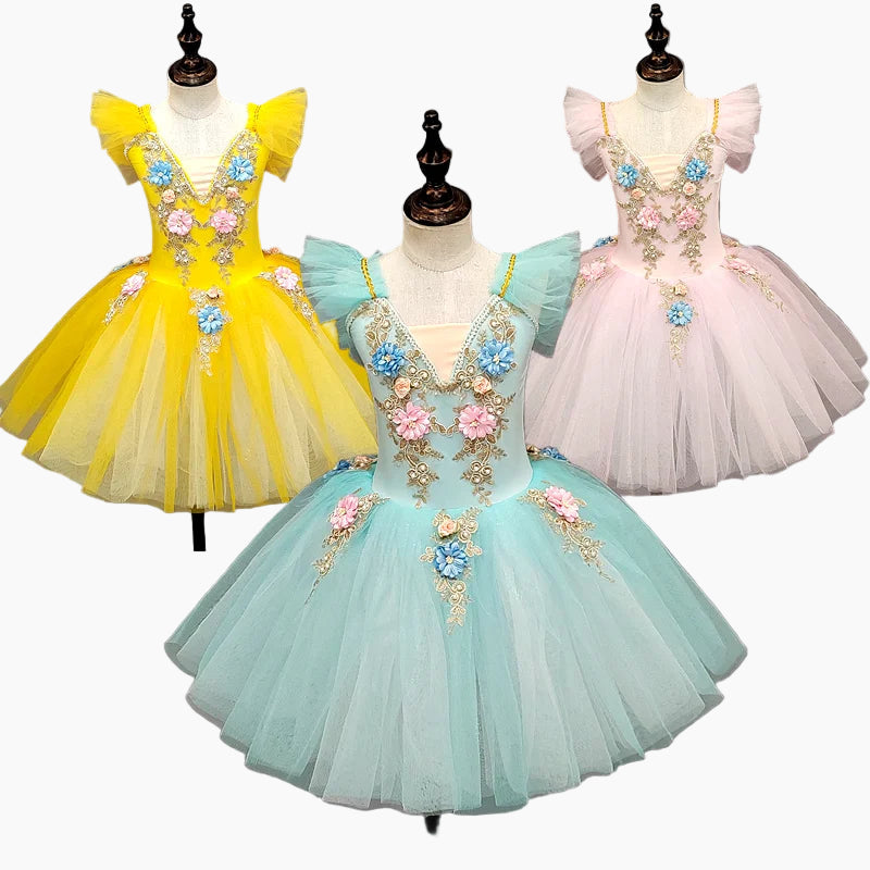 Girls Ballet Tutu Dress with Embroidery