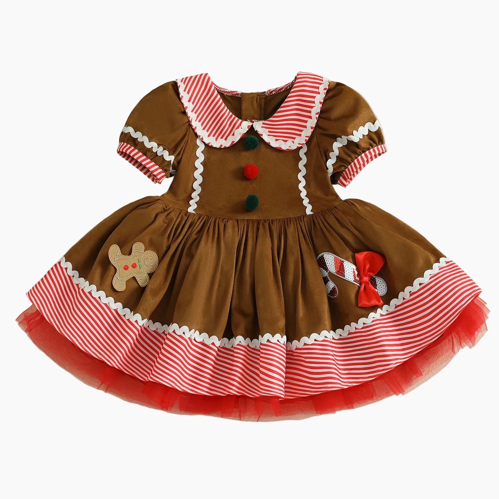 Toddler Girl's Christmas Gingerbread Man Collar Dress
