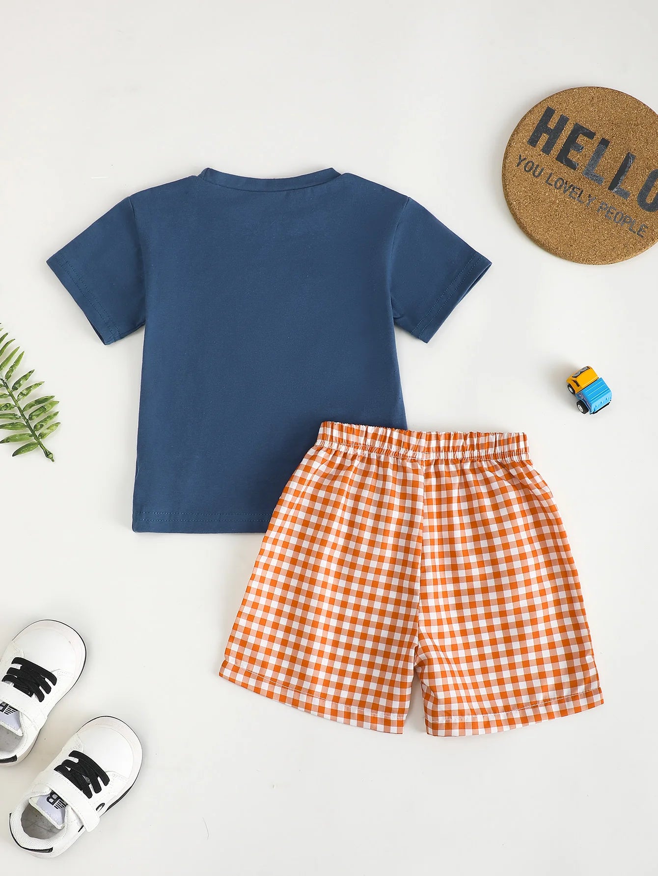 Helicopter Appliqué T-Shirt & Gingham Shorts Set