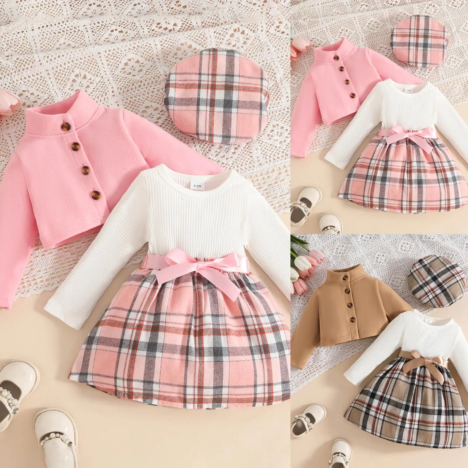 Girl 3-Piece Ruffle Plaid Skirt & Jacket Outfit