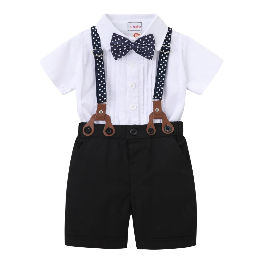 Baby Boy Formal Outfit with Bow Tie and Suspenders