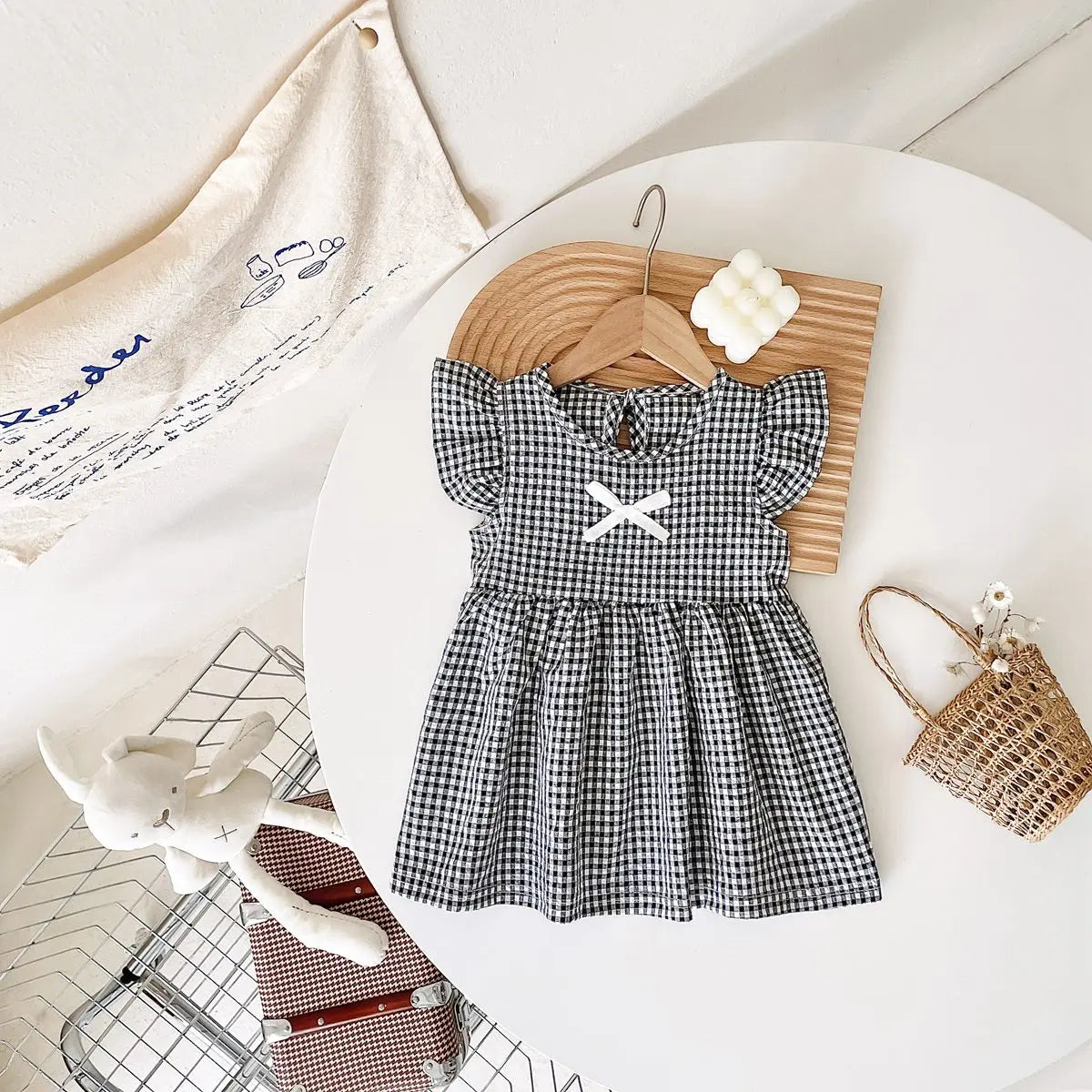 Plaid Flutter Sleeve Princess Dress