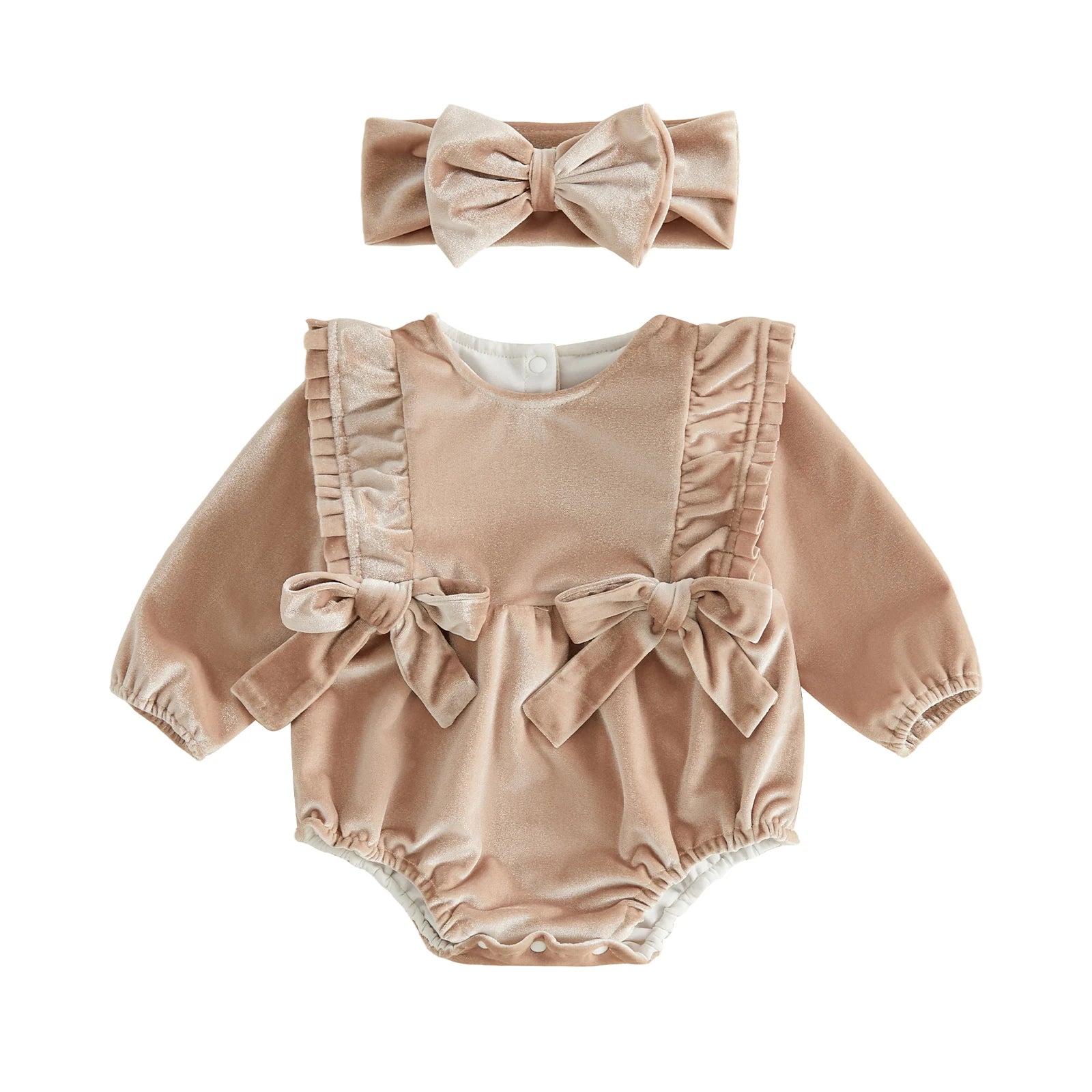 Baby Girl Ruffle Bow Romper & Headband Set