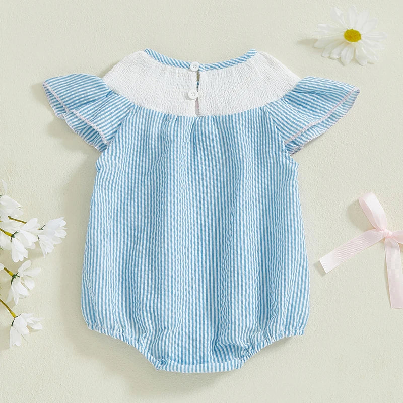 Smocked Bow Embroidered Baby Girl Romper