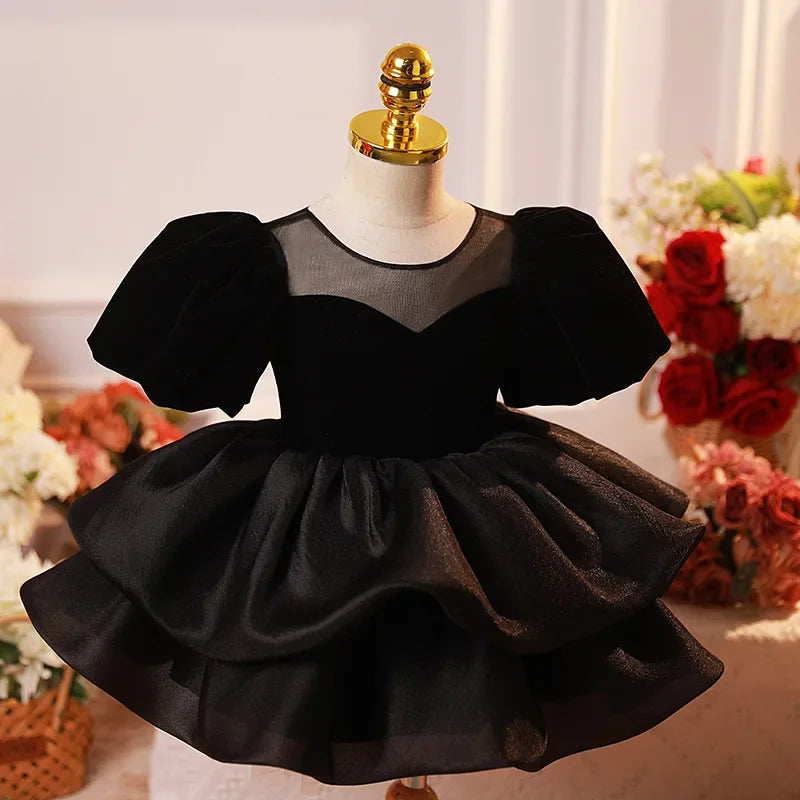 Girl's Black Velvet & Tulle Party Dress