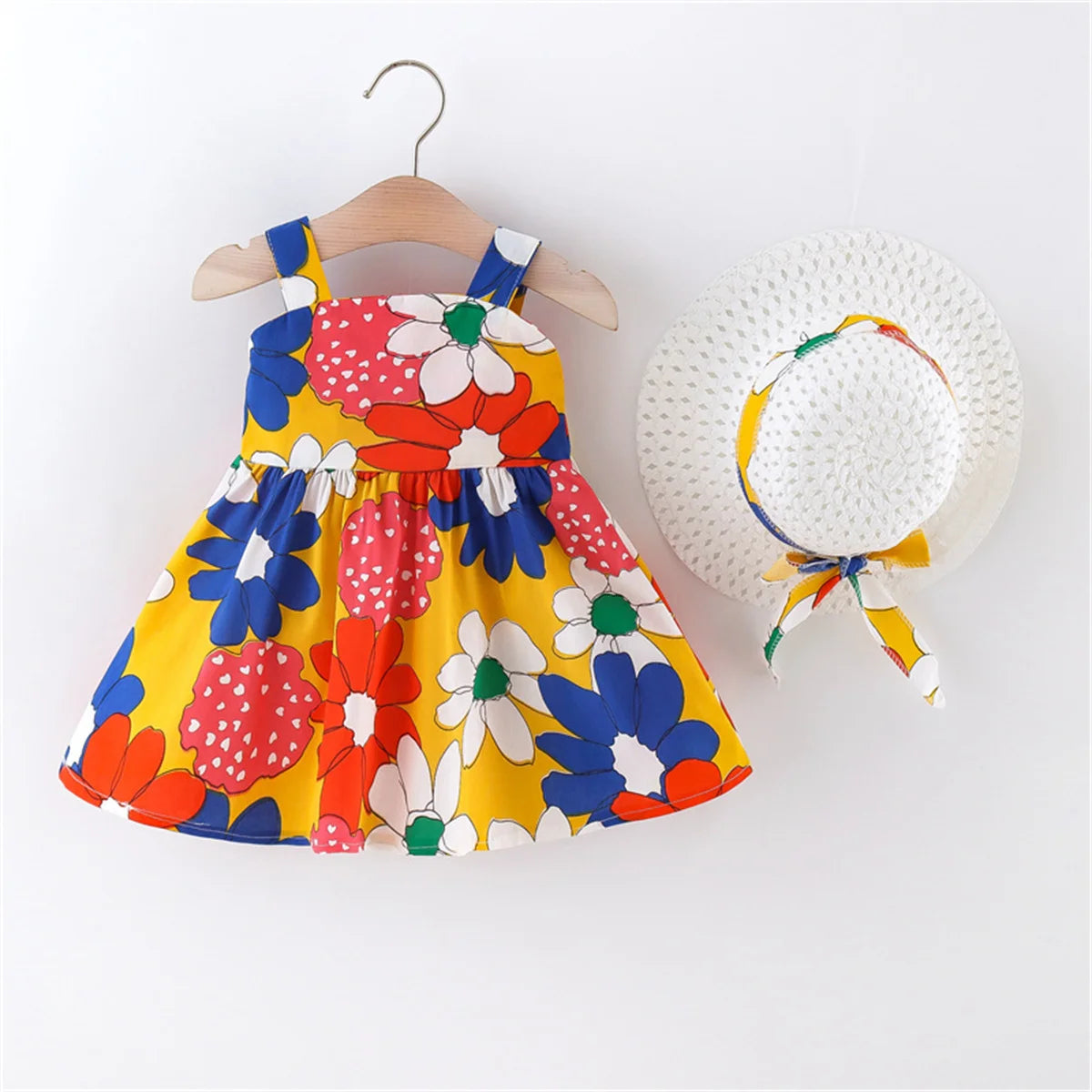 2-Piece Floral Bow Dress & Hat Set for Girls