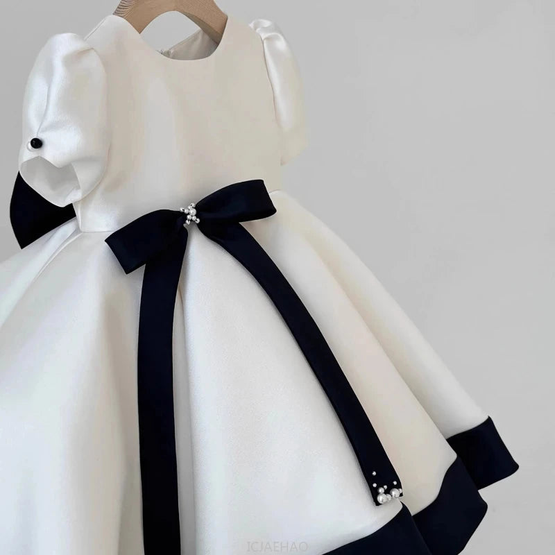 Girls' Black & White Satin Gala Gown