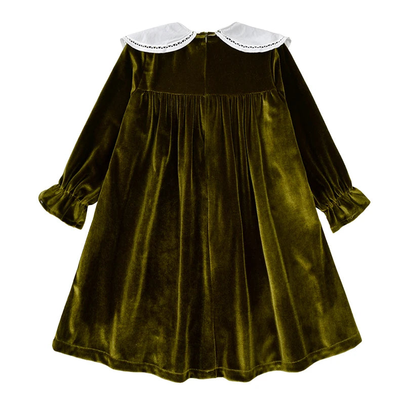 Girls' Velvet Party Dress with Statement Collar