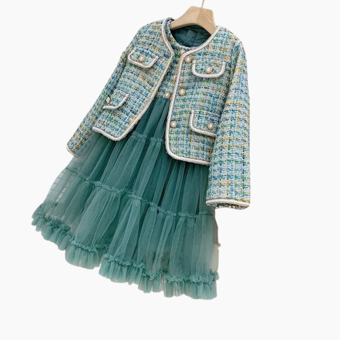 Tweed Short Jacket with Dress Set