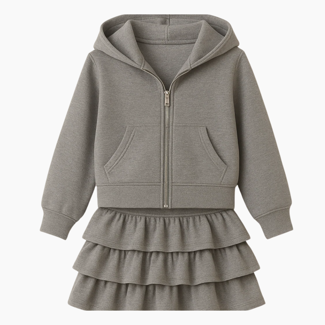Girls Spring Hoodie and Layered Cake Skirt Set