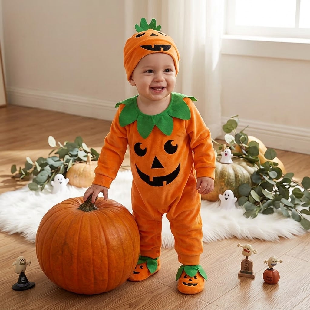 3-Piece Baby Pumpkin Halloween Costume Outfit