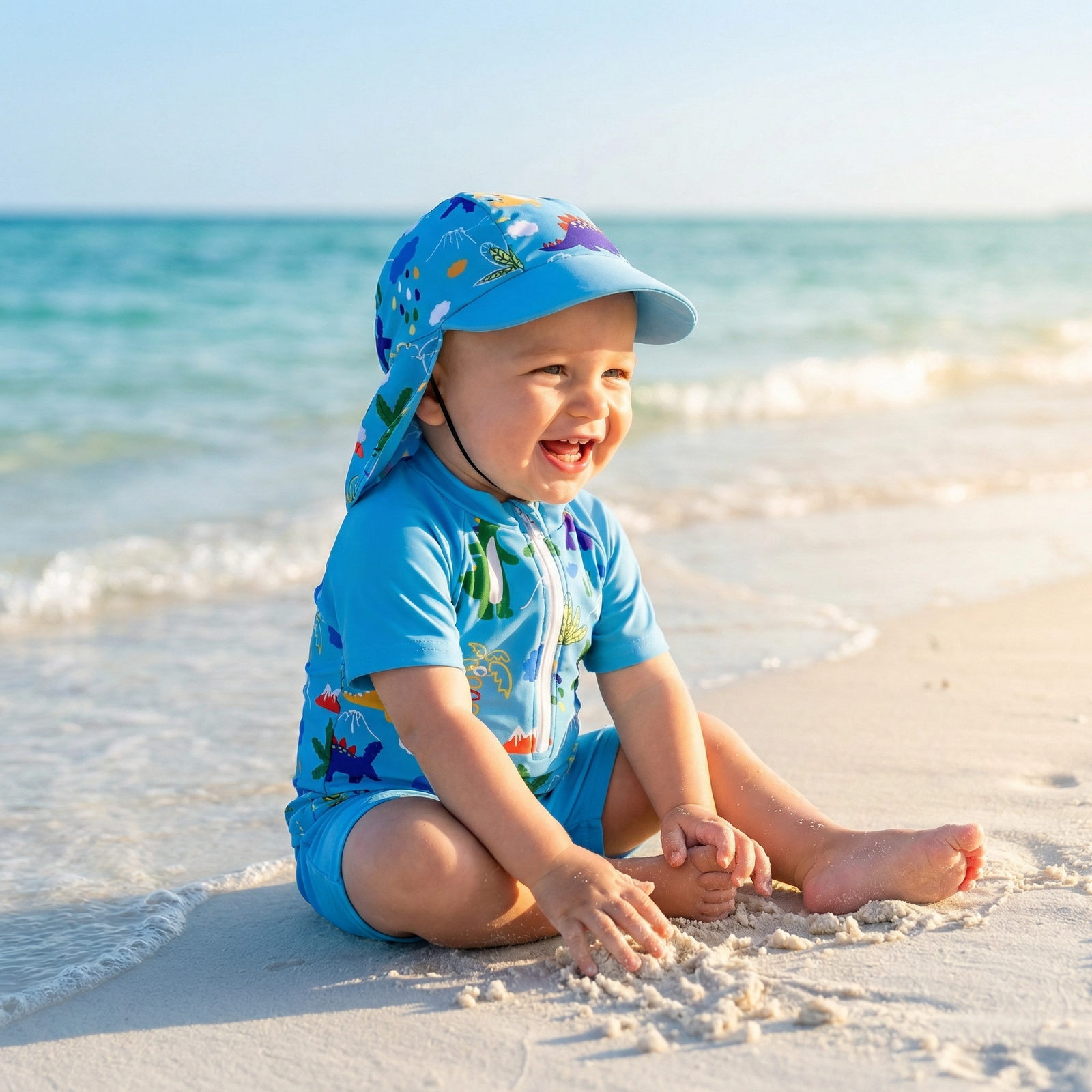 3-Piece Baby Boys' Rash Guard, Trunks & Hat Set