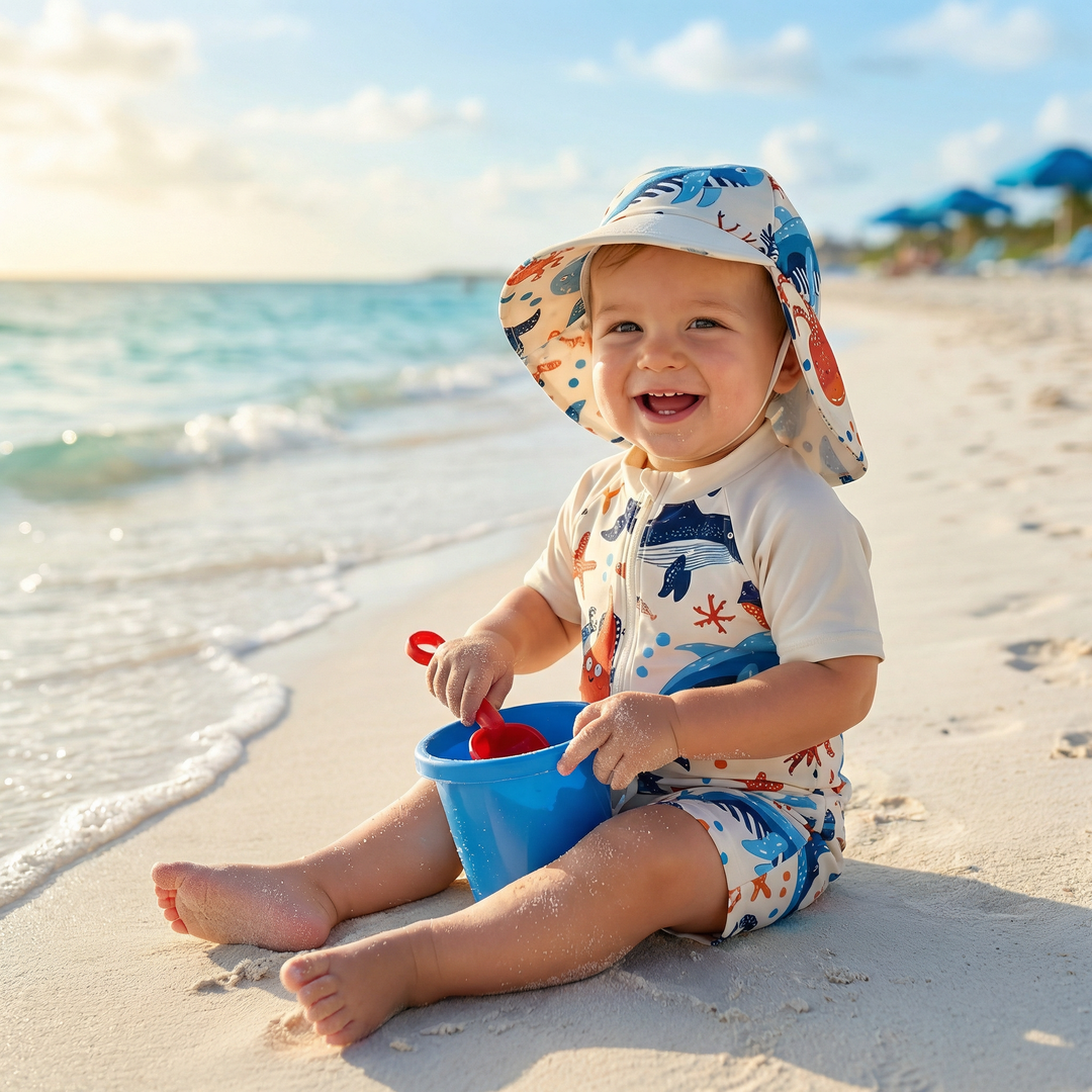 3-Piece Baby Boys' Rash Guard, Trunks & Hat Set