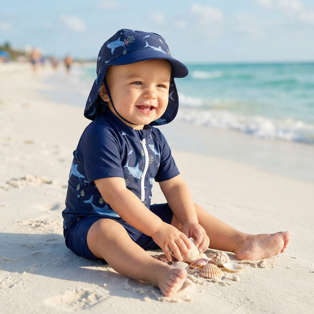 3-Piece Baby Boys' Rash Guard, Trunks & Hat Set