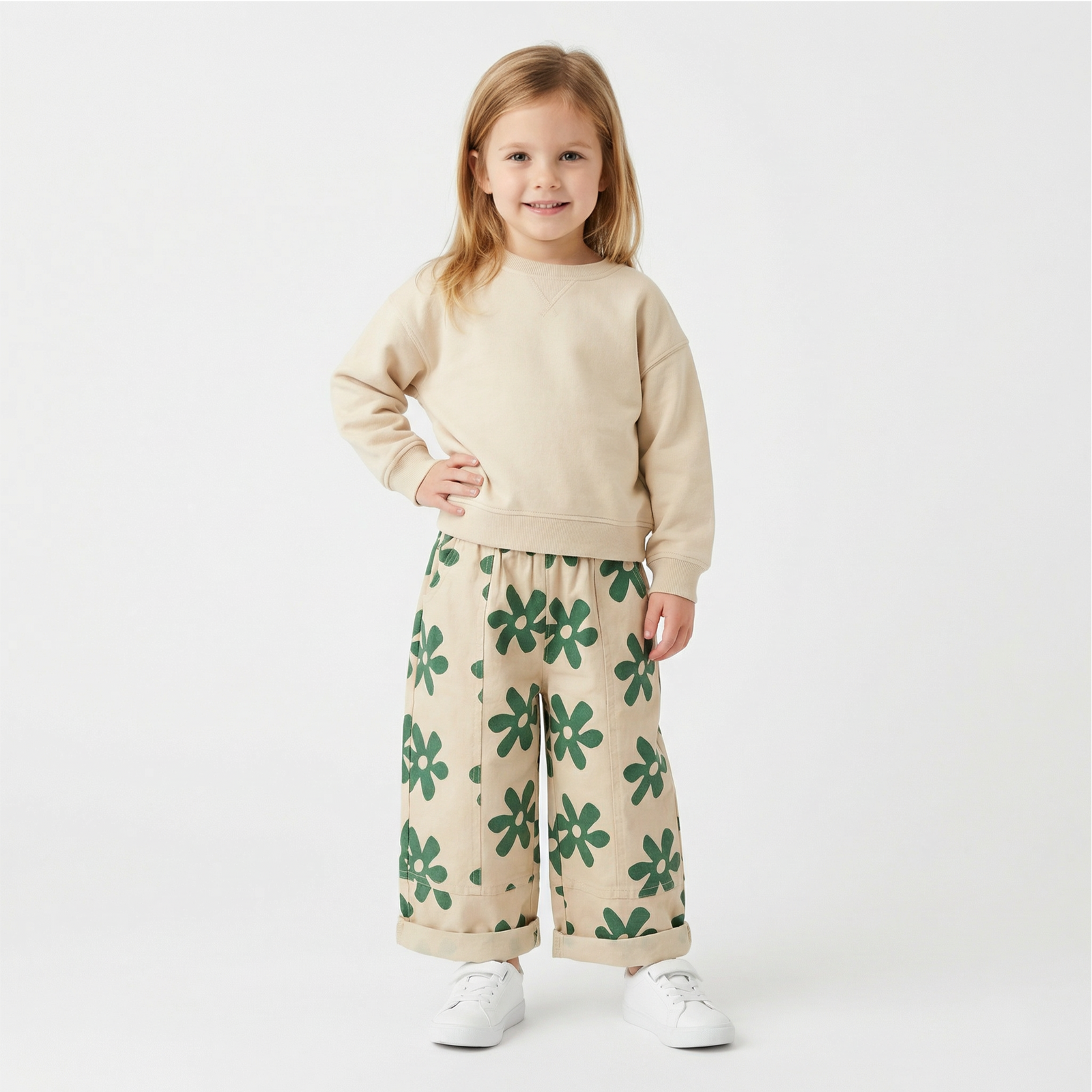 Unisex Flower Print Washed Cotton Harem Pants