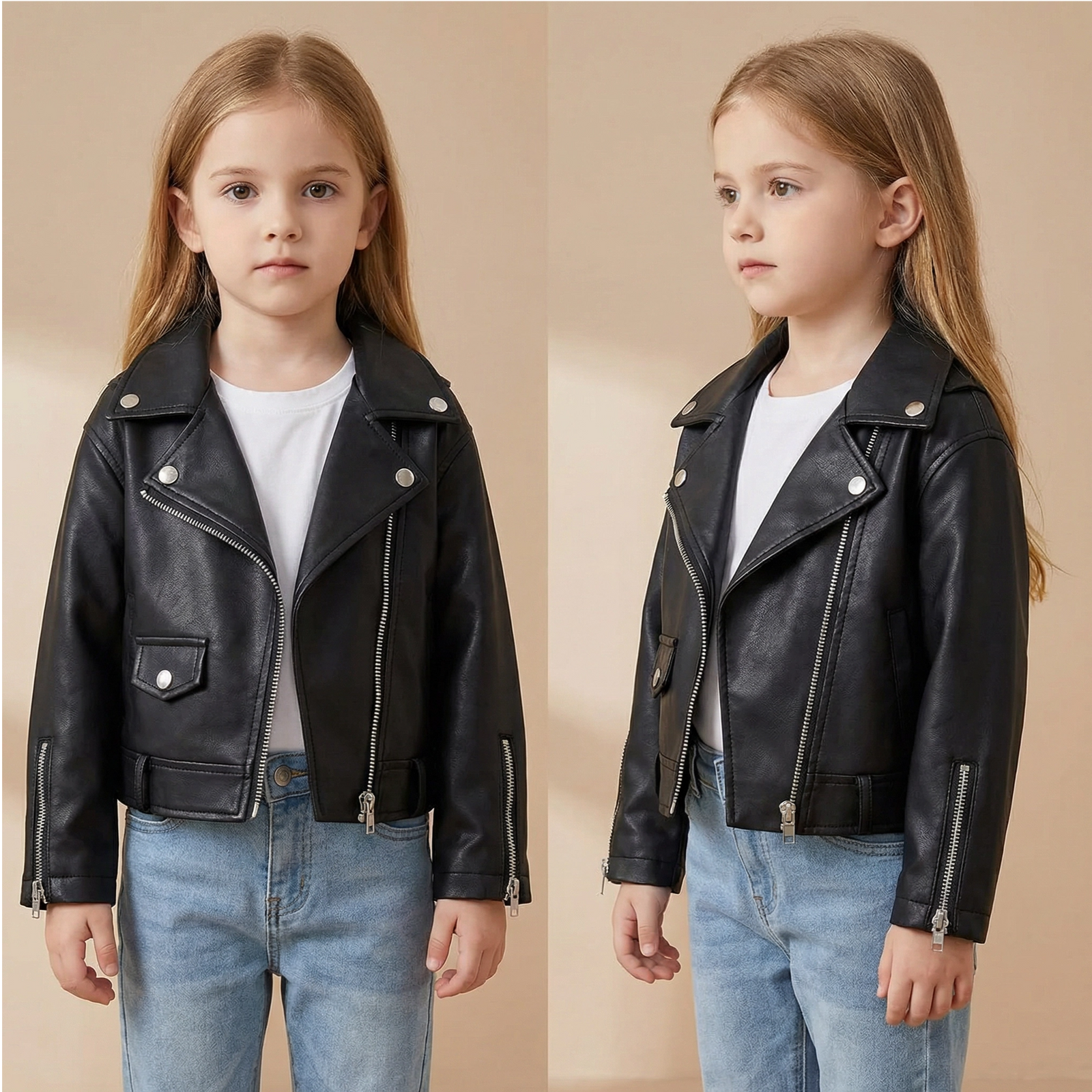 Girls' Faux Leather Moto Jacket