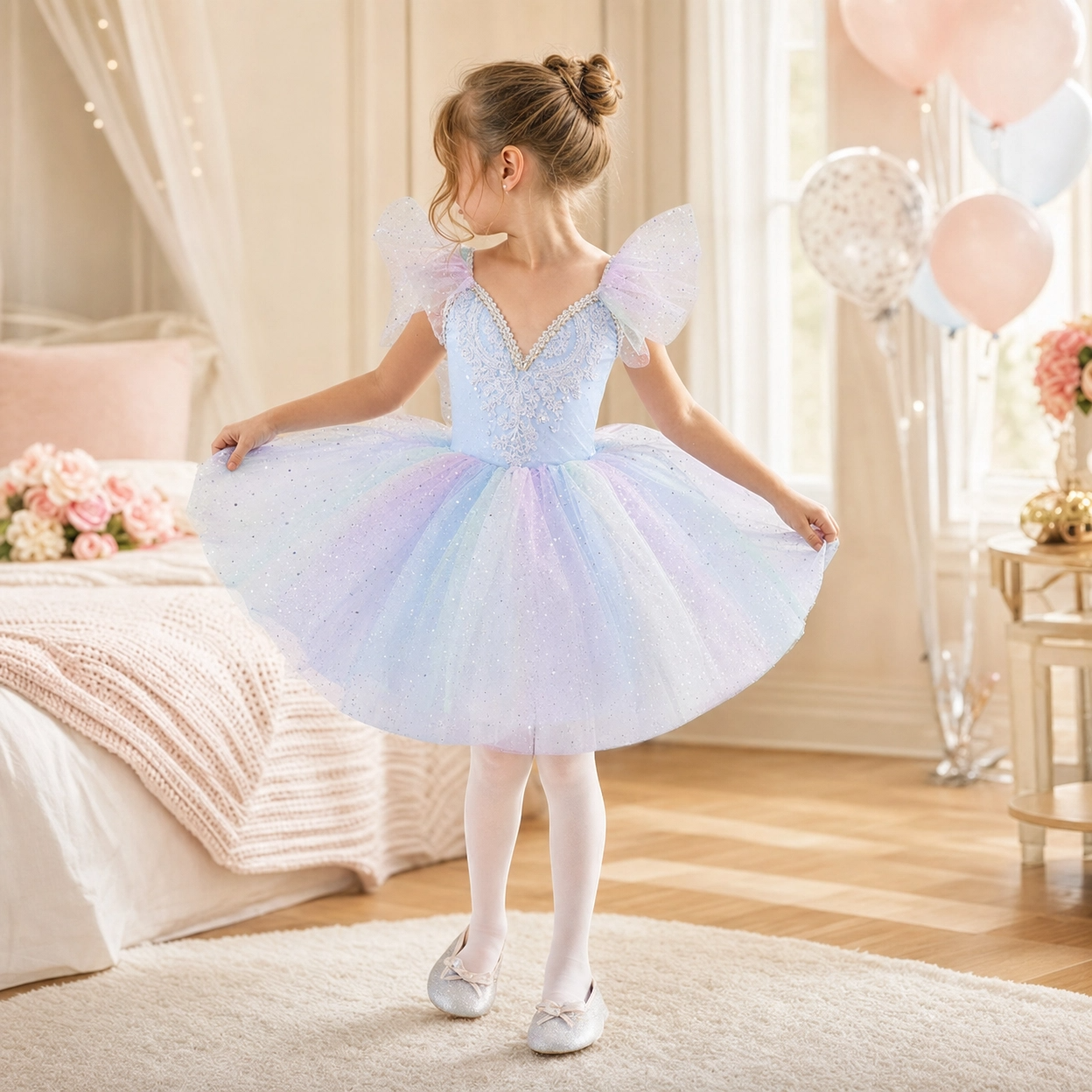 Girls Ballet Tutu Dress Soft Tulle Puffy Princess Dance Costume