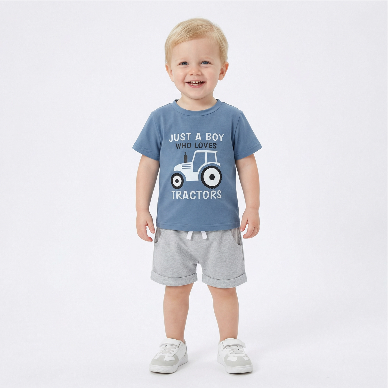 Toddler Boy's Tractor Print T-Shirt & Shorts Outfit