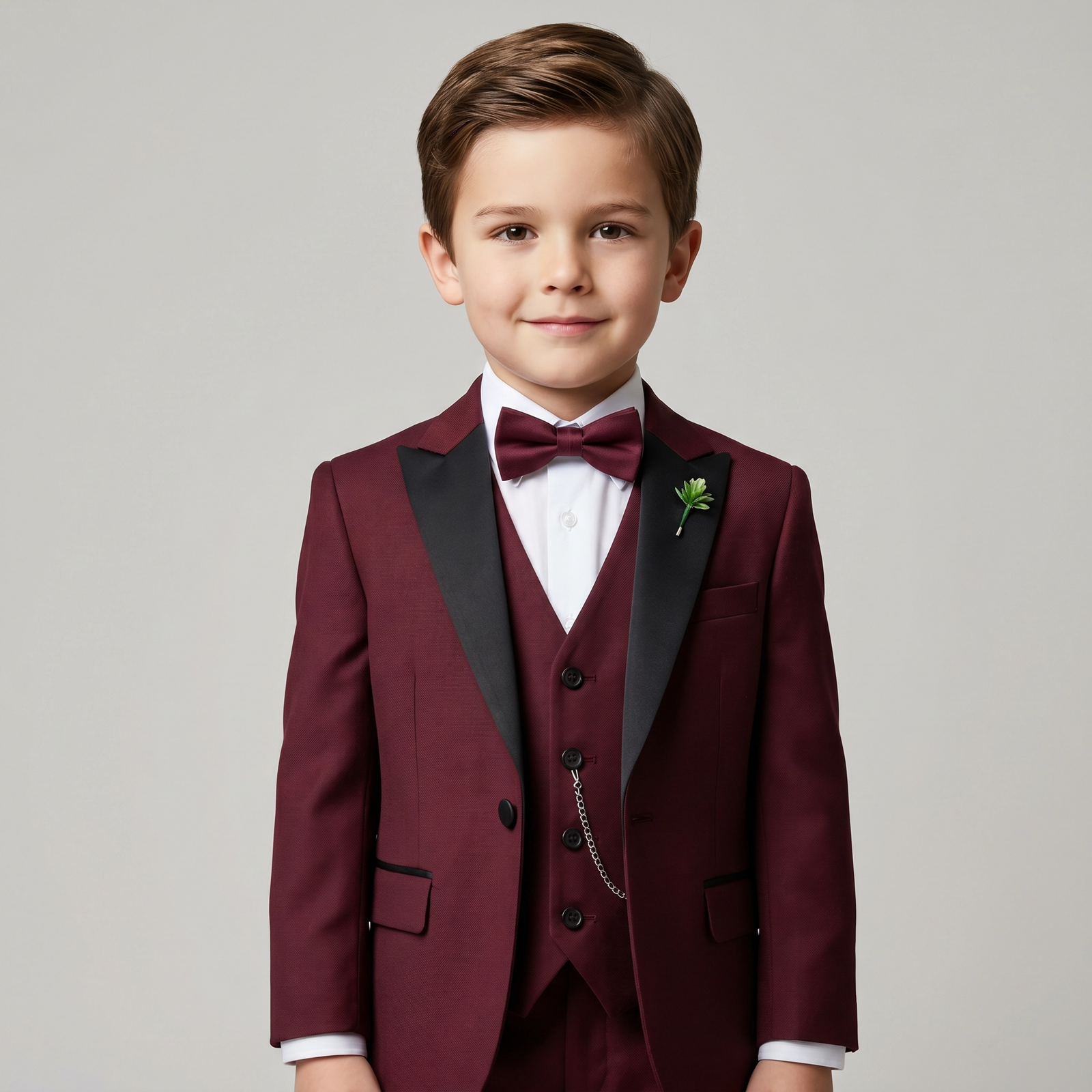 3-Piece Elegant Burgundy Tuxedo Suit Set for Boys