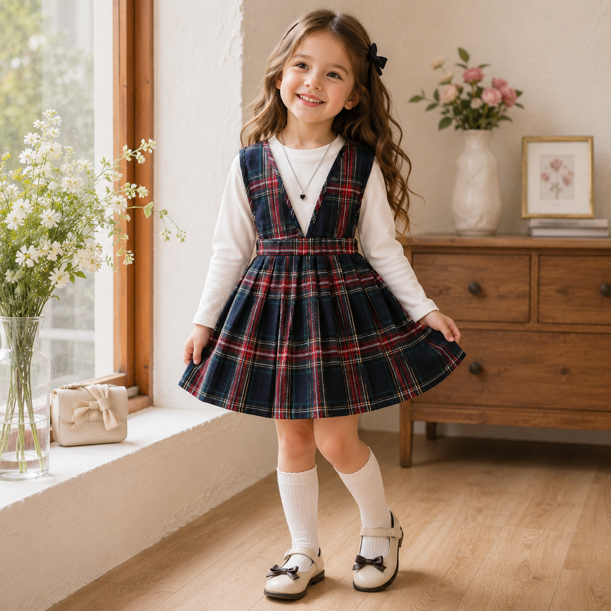 Girls' 2-Piece Plaid Dress Set