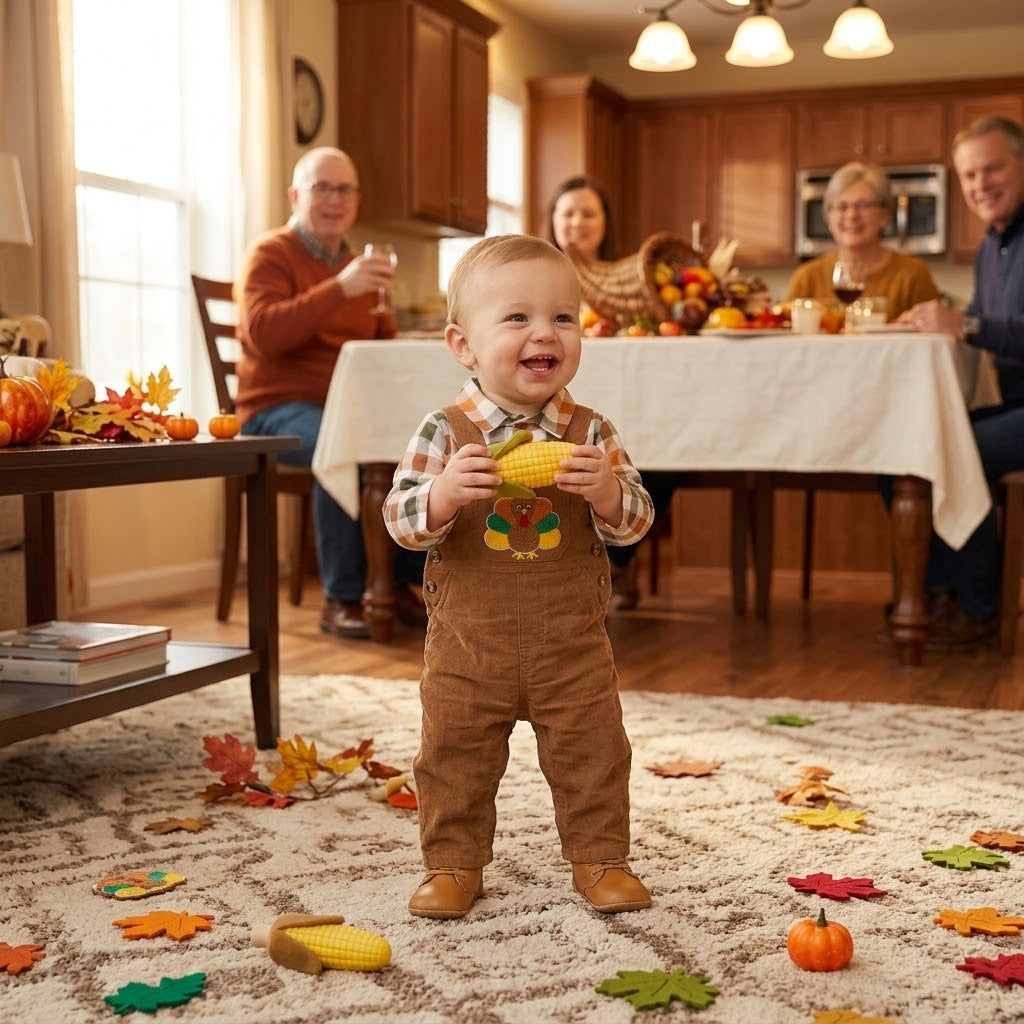 Baby Boys' Thanksgiving Plaid Romper Outfit