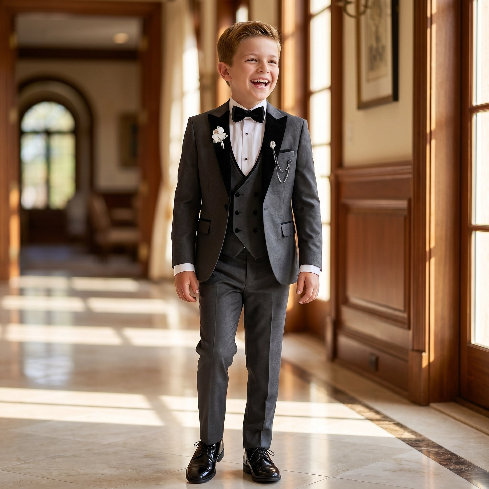 3-Piece Elegant Burgundy Tuxedo Suit Set for Boys