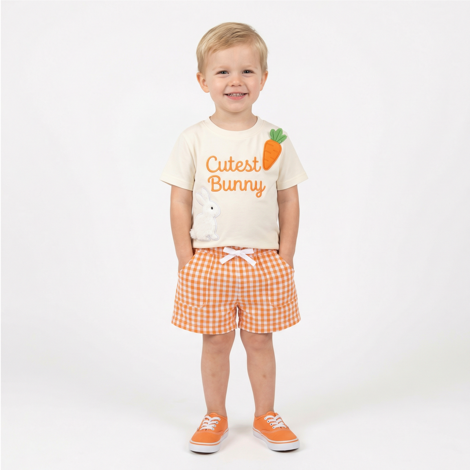 Kids' Easter Bunny Print T-Shirt & Plaid Shorts Set