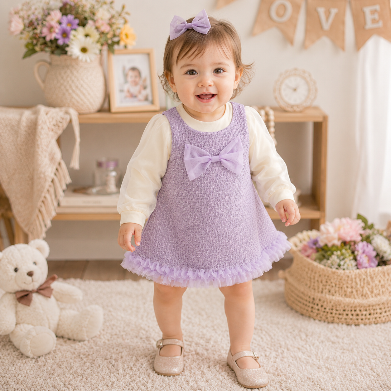 Sweet Bow Baby Girl Dress - Korean Style Long Sleeve Clothes