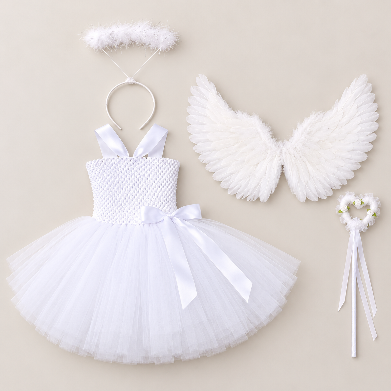 Girls White Angel Tutu Costume Dress