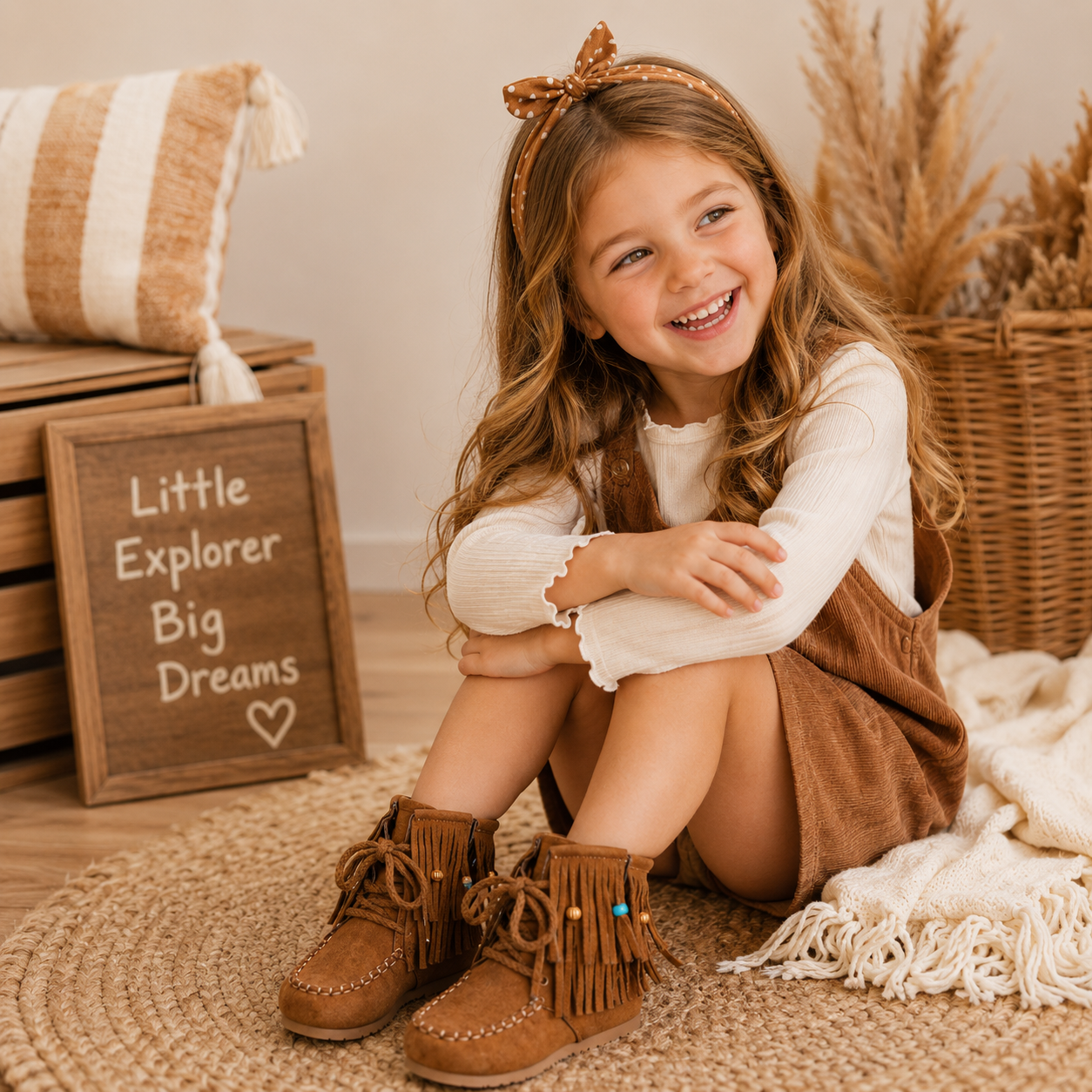 Girls Ankle Boots - Suede Beaded Fringe Retro Winter Shoes