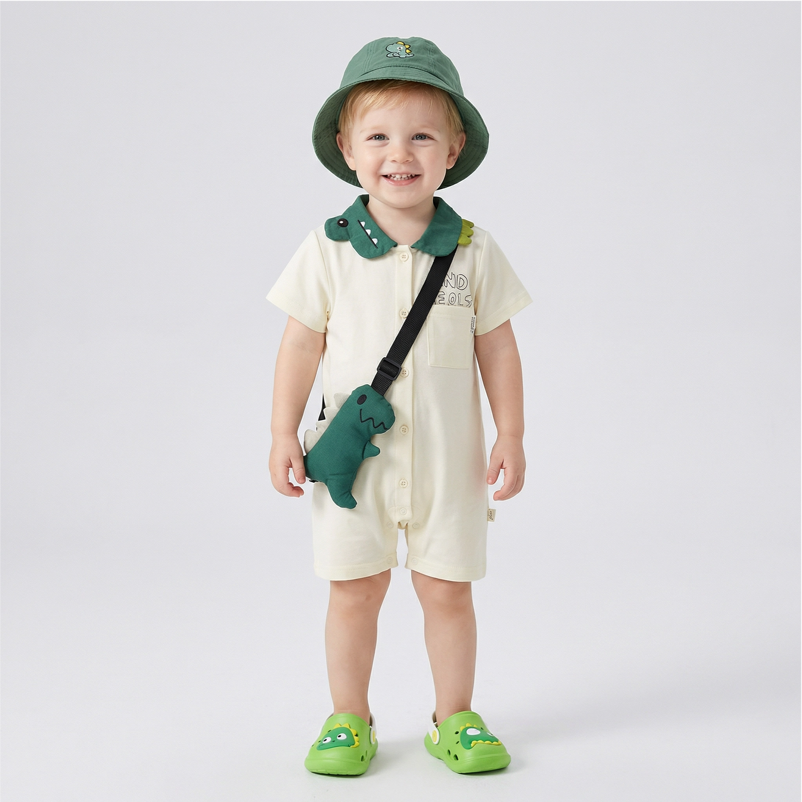 3D Dinosaur Collar Romper with Matching Bag