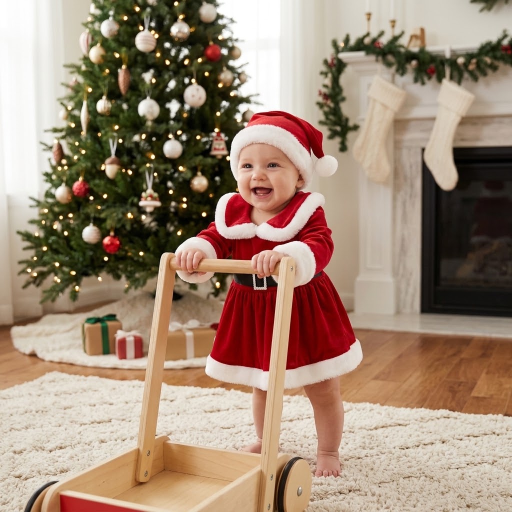 Baby Girl Christmas Romper & Santa Hat Set