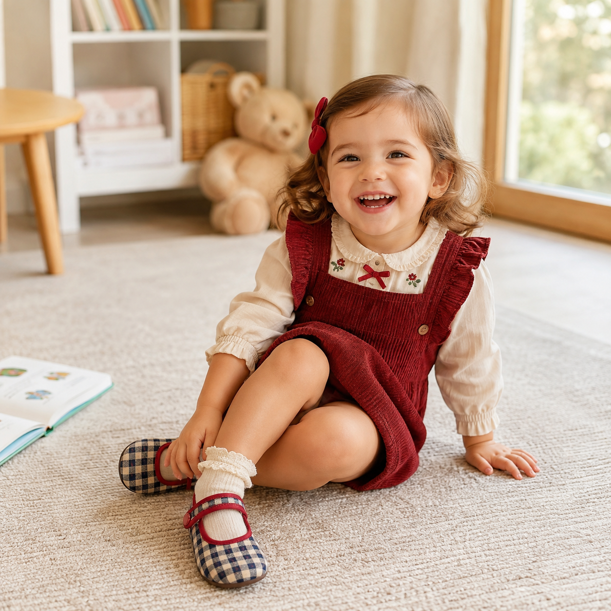 Toddler Girls Vintage Gingham Plaid Mary Jane Flats