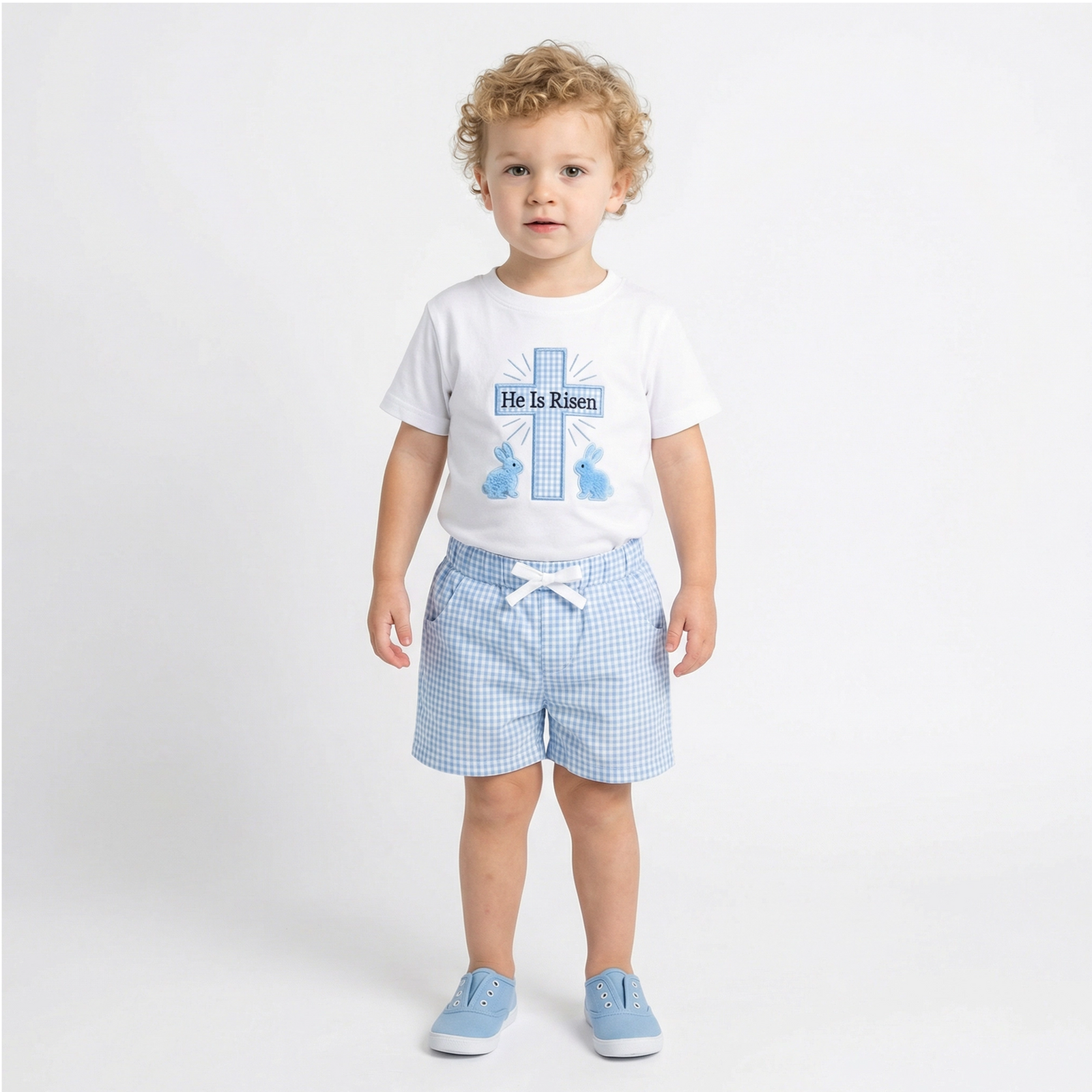 Kids' Easter Bunny Print T-Shirt & Plaid Shorts Set