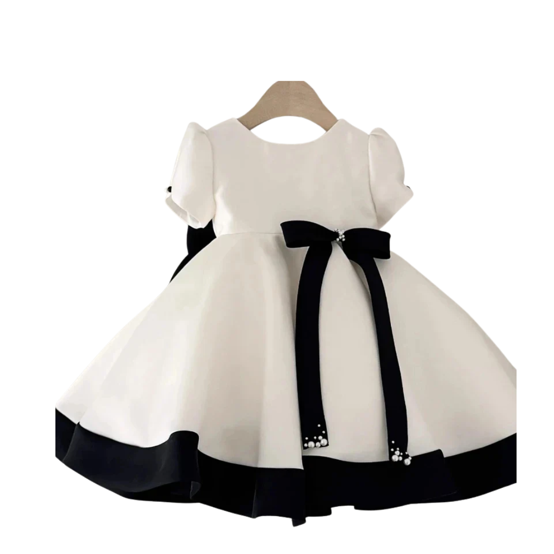 Girls' Black & White Satin Gala Gown
