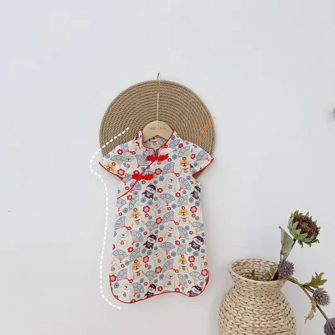 Girls' Cotton-Linen Style Summer Cheongsam Dress