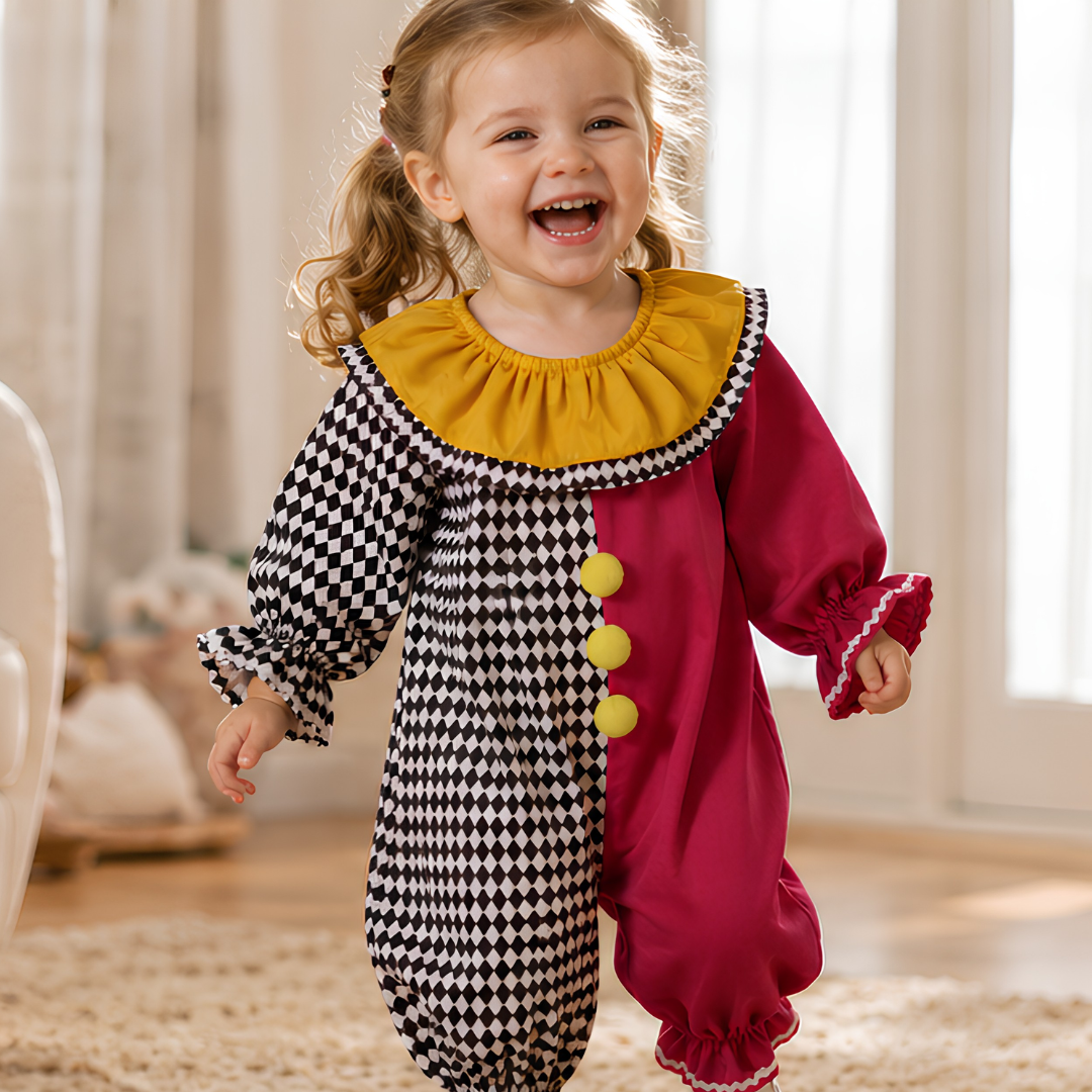 Toddler Clown Costume Jumpsuit & Hat- Funny Halloween Outfit