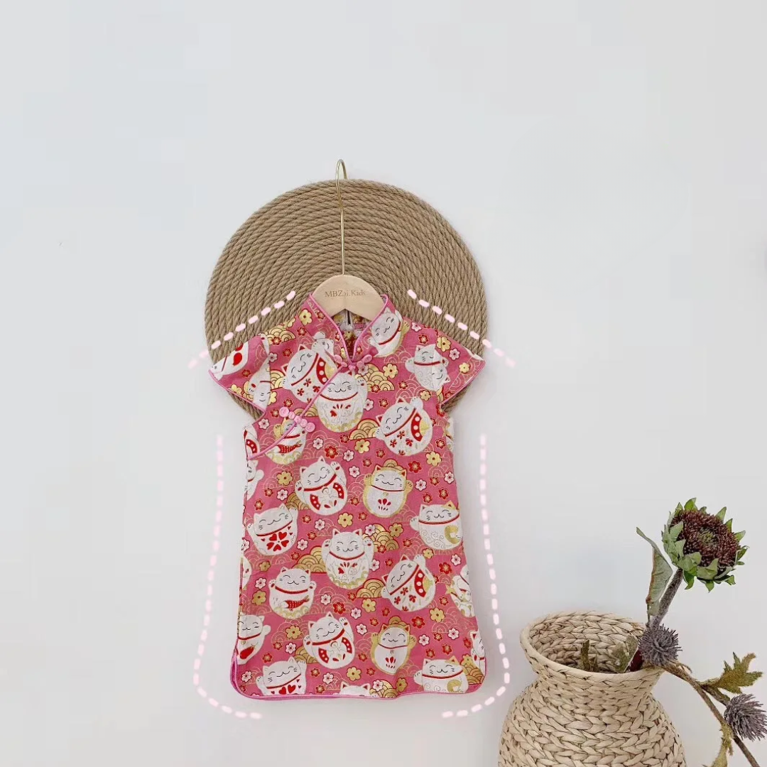 Girls' Cotton-Linen Style Summer Cheongsam Dress